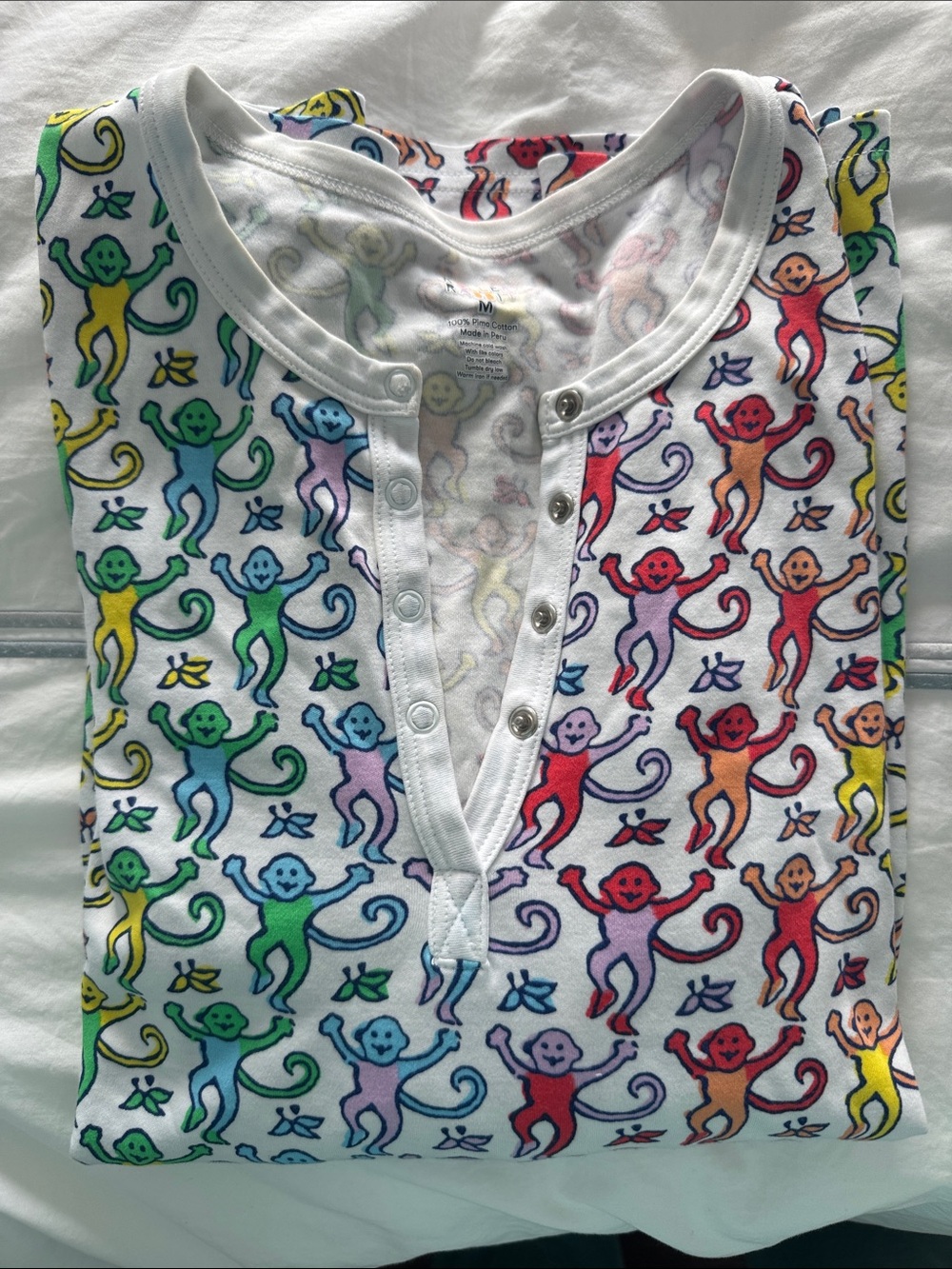 Roller Rabbit Multicolor Monkey Print Short Sleeve Henley Tee discomonkeys